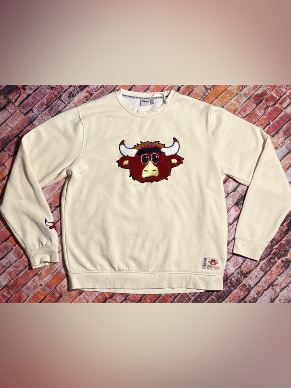 Cream Crewneck Sweatshirt with Bull Patch